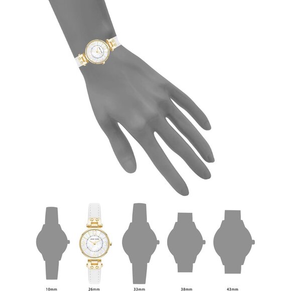 Women\'s White/Gold Domed Mineral Crystal Lens Leather Strap Buckle Closure Watch main image 5